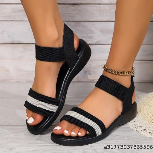  Casual Sandals for Women 2024 New Style Flat Heel Elastic Large One Font Open Toe Color blocked Fish Mouth Sandal