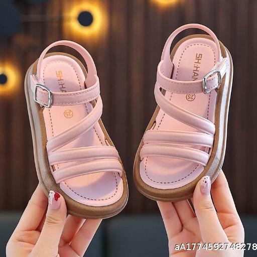 Children's and Girls' Sandals with Open Toe Temperament Summer New Fashion Korean Version Princess Student Cute and Versatile Western Style Sandals