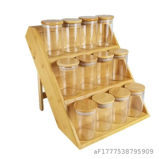  Glass Seasoning Bottle Set, Complete Set with 12 Glass Jars, Placed on Bamboo and Wood Seasoning Rack