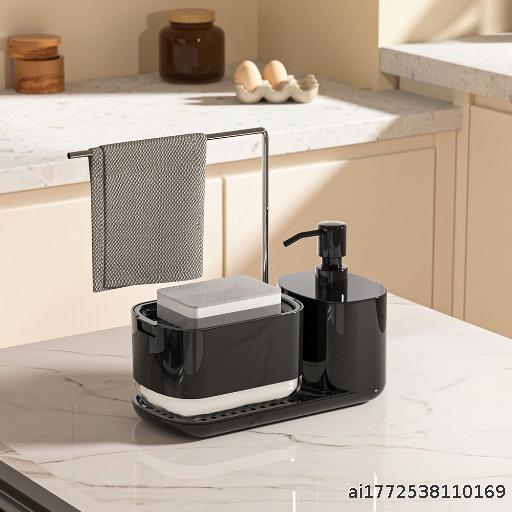 Kitchen storage rack, manual press soap dispenser box, metal cloth holder, dishwashing detergent dispenser, desktop soap box