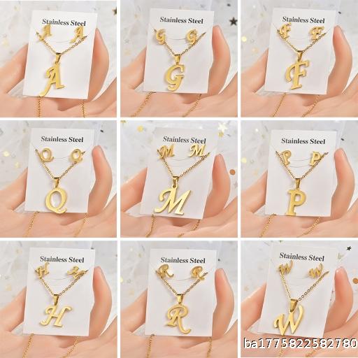 Titanium steel jewelry set, stainless steel accessories, necklaces, earrings, cross-border foreign trade, English letters, non-fading stud earrings, pendants