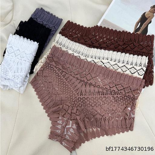  Sexy Lace Lace Mid Waist Women's Underwear, Ultra Thin Hollow, No Trace, Comfortable Belly Pants
