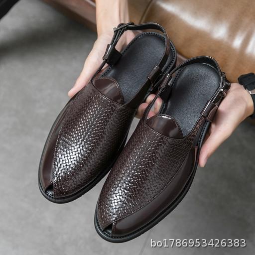 Summer Fashion Knitted Leather Sandals European and American Large Size Personalized Solid Color Outdoor Beach Sandals