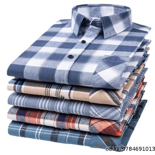 Jianna Apparel Men's New Style All-Cotton Brushed Plaid Shirt Long Sleeve Autumn Casual Business Pure Cotton Shirt