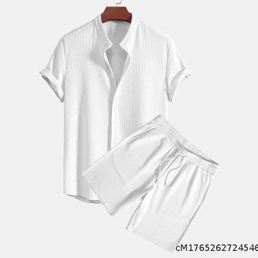 Lagos warehouse stock men's casual loose multi-color beach outfit pit strip short sleeved set two-piece set