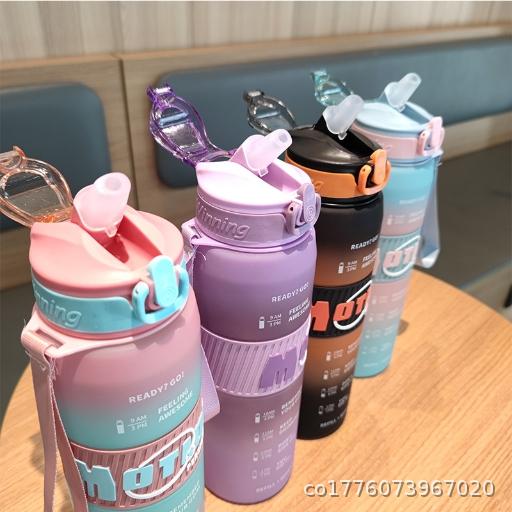 New Gradient Color Matte Water Bottle Suction Nozzle One Button Pop Lid Male and Female Strap Large Capacity Portable Sports Space Cup