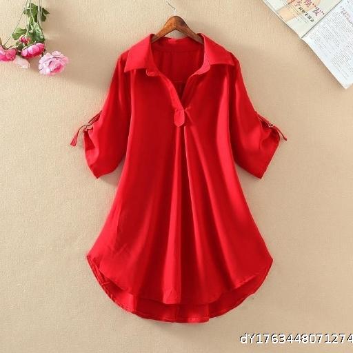 Medium to long short sleeved chiffon shirt for women in summer 2025, new oversized loose waist slimming chiffon top for women, trendy