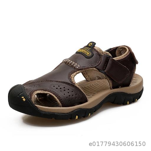  Men's Shoes, Sandals, Beach Shoes, Foot Cover, Genuine Leather, Cowhide Face, Large Size, Outdoor Leisure, Anti Collision, Lightweight
