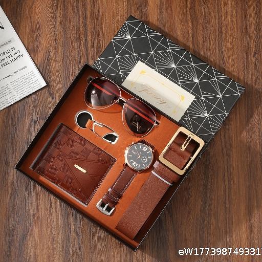 Gift Set Men's Wallet Belt Quartz Watch Sunglasses Handheld Gift Father's Day Men's Day Gift for Boyfriend