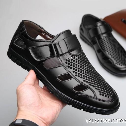 Summer Genuine Leather Breathable Leather Sandals Hollow Men's Leather Shoes Casual Dad Shoes