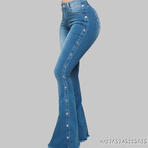 high waisted elastic floor mopping horn jeans