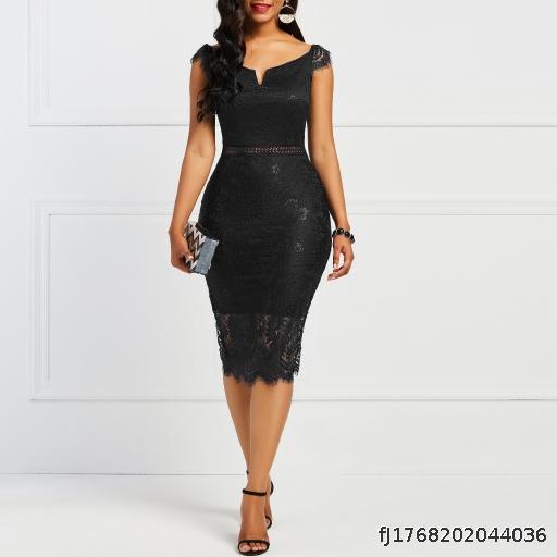 One neck short sleeved lace dress with zipper lace, off shoulder lace, solid color lace