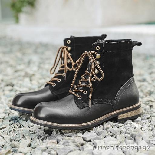  Cowhide paratrooper boots, knight boots, men's shoes, lace up Martin boots, waxed leather, breathable