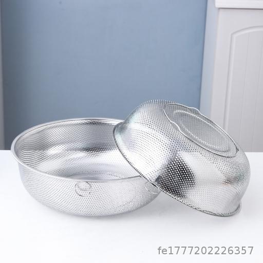  New 304 Stainless Steel Drain Basket, Home Kitchen Rice and Vegetable Washing Artifact, Dense Hole Fruit Basket with Loop Stand