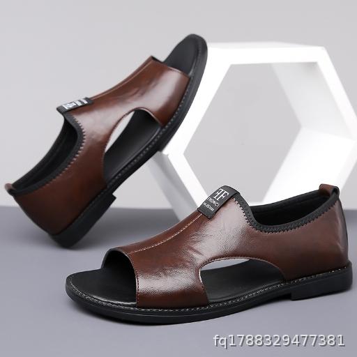 Wholesale! 10 pairs of prices! Men's sandals, men's beach shoes, hollowed out, breathable, non slip, casual oversized leather sandals for men