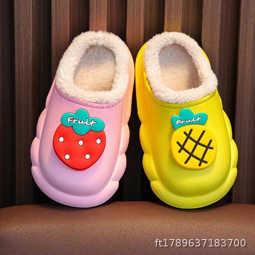 New Children's Cotton Slippers with Baotou Hole Shoes and Cotton Cartoon Warmth Outdoor Beach Waterproof Lightweight Bottom Baby Slippers