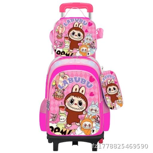  Pull up Backpack with Pulling Light for Grade 1 Primary School Students - New Nylon Large Capacity Climbing Pull up Backpack