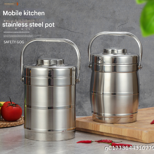 Thick Stainless Steel Double Layer Insulated Pot Bento Box Large Capacity Three Layer Vacuum Rice Bucket Rice Basket