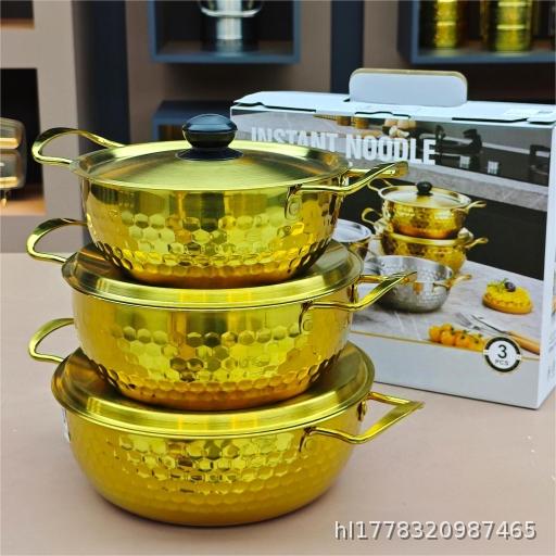 Set pot Stainless steel Lamian Noodles pot Korean golden hammer pattern pot with cover Double ear thickened soup pot Household hot pot