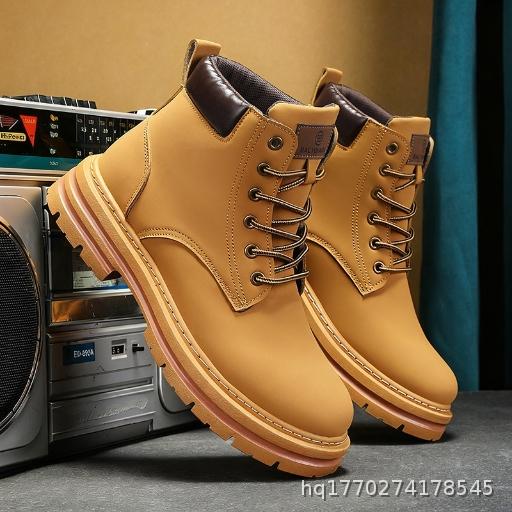 Men's Shoes Autumn/Winter High cut Thick soled Mountaineering Boots Yellow Boots Soft soled Casual Shoes
