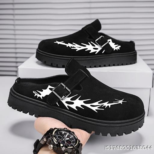  Men's versatile commuting shoes with toe caps and half slippers, trendy and casual, one foot lazy shoes for men