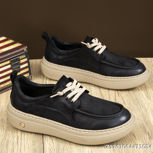Men's casual leather shoes 2025 new autumn soft leather breathable sports board shoes retro thick sole comfortable lightweight men's shoes
