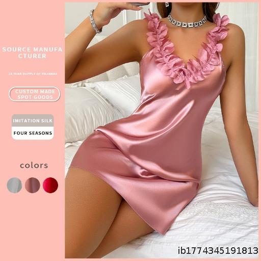European and American style pajama underwear sexy simulation silk suspender nightgown ice silk suspender nightgown suspender nightgown