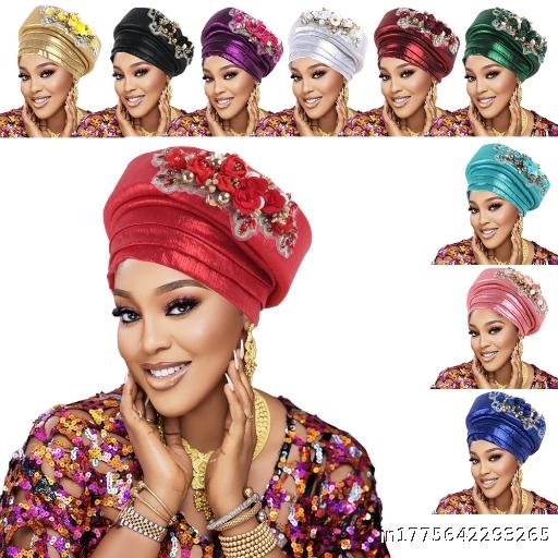 Beauty Bar Double layer Sponge Accessory Sticky Hand sewn Flower Muslim Hat Baotou Hat Ethnic Hat