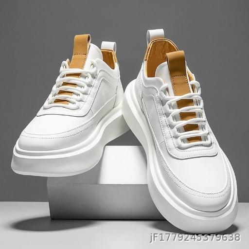  Men's Breathable Trendy Versatile Board Shoes with Increased Height and Thick Bottom, Casual Shoes for Sports, White Shoes for Men