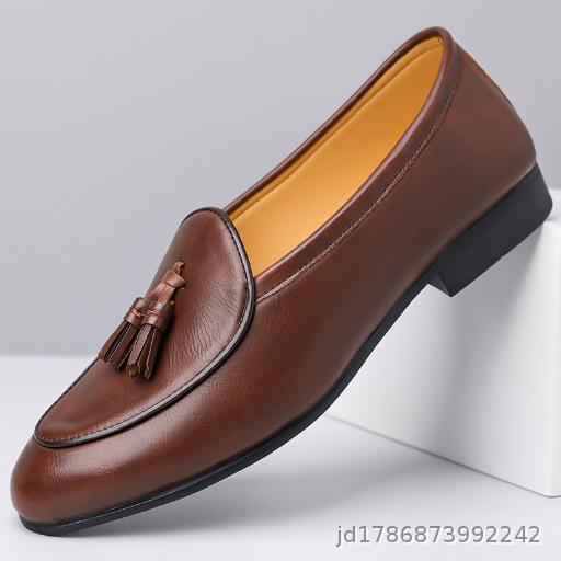  Large Summer Tassel Casual Men's Leather Shoes Lazy Shoes with One Step British Style Business Soft Face Leather Le Fu Shoes
