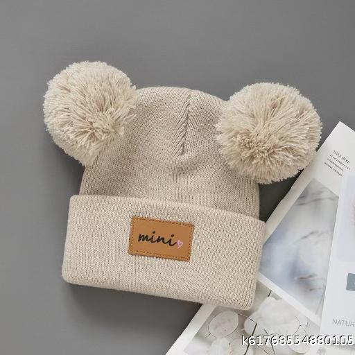 [Wholesale price 50 pieces] Autumn and Winter Baby Hats Double layer Warm Western Style Male and Female Baby Double Ball Cute Thick Wool Baby Warm Hats