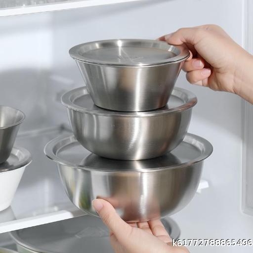Extra-thick 304 stainless steel bowl for home use, mixing, cooking bowl, egg cracking bowl, vegetable washing bowl, baking preservation bowl, can be stacked