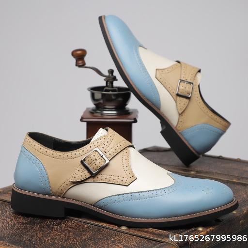Men's Business Dress Casual Leather Shoes Blok Carved Leather Shoes