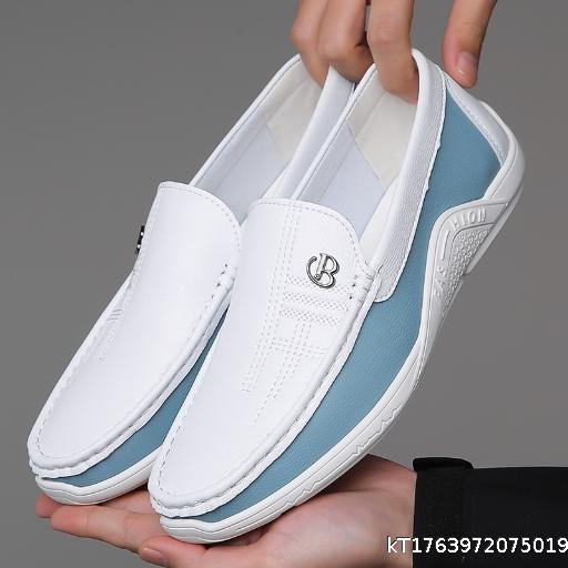 2025 Summer Leather Shoes Soft Leather Men's Shoes Soft Bottom Men's Business Casual White Shoes British Fashion Set Leg Bean Shoes