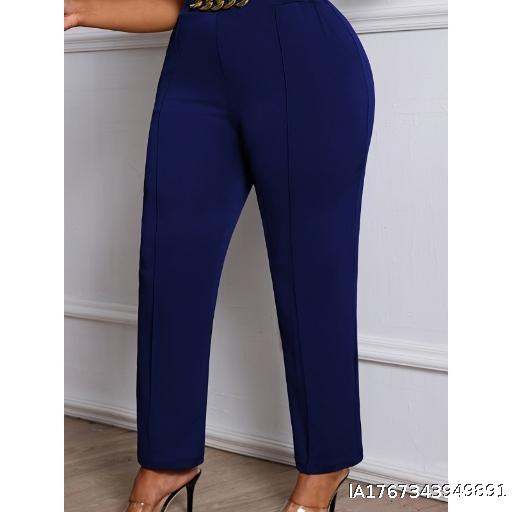 European and American Deep Blue Women's Large Elegant Straight Leg Pants
