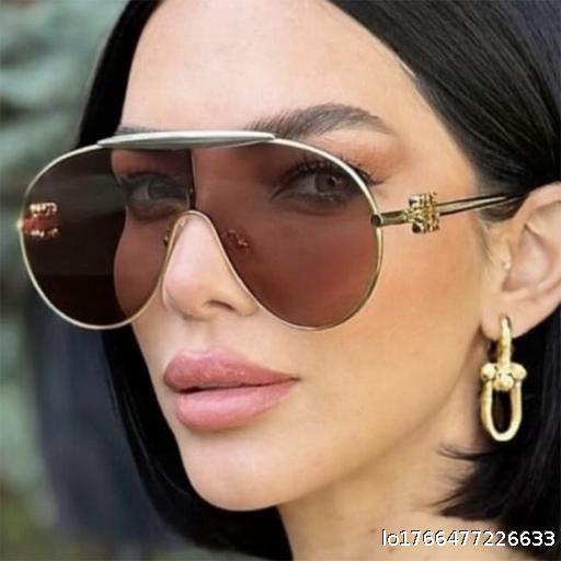  KeDun Super Large One Piece Pilot Sunglasses 2024 New Metal Internet Celebrity Ins Same Style Sunglasses Personalized Sun