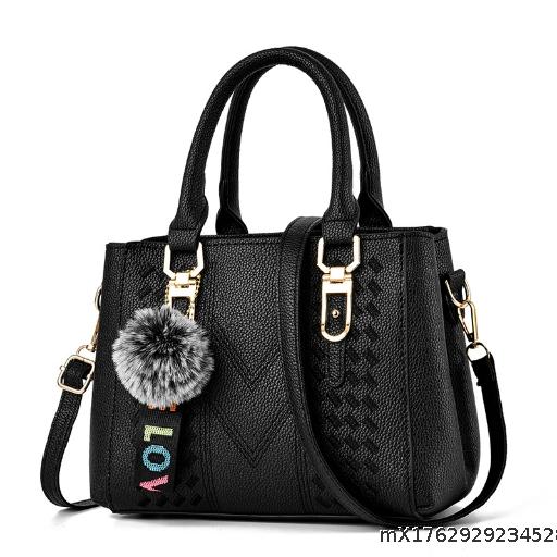 Handheld Women's Bag New Korean Edition Fashion Embroidery Thread Large Capacity Women's Bag Shoulder Bag Hairball Pendant Handheld Small Bag