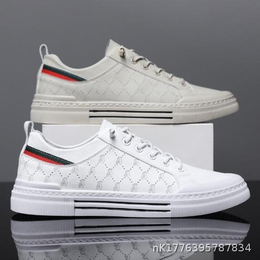  Board Shoes, Casual Sports, Men's Shoes, Spring and Summer Breathable, Versatile Leather Shoes, Men's Flat White Shoes, Comfortable and Versatile