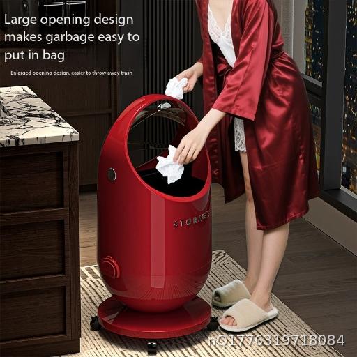 Large capacity trash can for living room and home use, 2025 new style, bedroom, light luxury, high-end, high-value, wheeled flip-top wastebasket