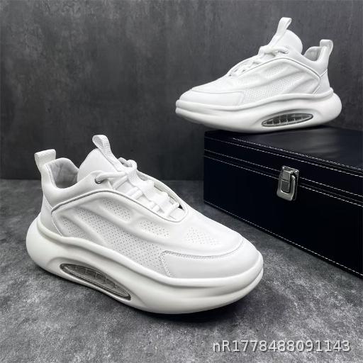  Spring Men's Shoes with Height Increase, Breathability, Leisure, Versatile Thick soled White Shoes for Men's Sports Running