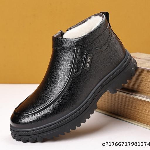  Cowhide Men's Vintage British High Top Shoes with Velvet Warm Thick Bottom Casual Leather Boots and Work Shoes