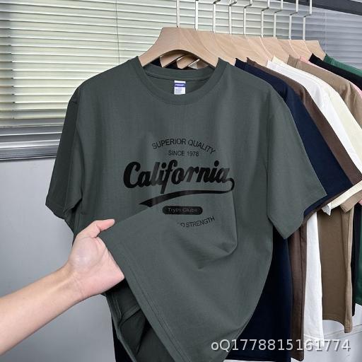 200g Heavy American Pure Cotton T-shirt Men's Short Sleeve Loose Round Neck Top Clothes Trendy Printed T-shirt Summer Half Sleeve
