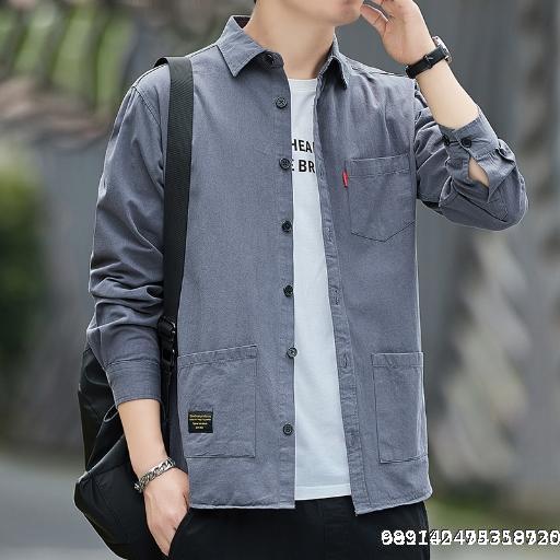  Men's Spring and Autumn Long Sleeve Shirt, Non Ironing High Grade Jacket, Casual Trendy Brand Workwear Jacket