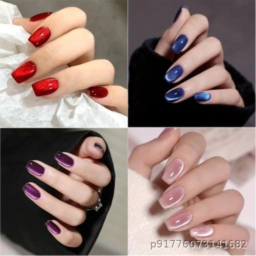 Mixed Color Short Ladder Cat Eye Wearing Armor Autumn/Winter Whitening Nail Patch Advanced Nail Flakes Fake Hands Nail Flakes Nail Flakes