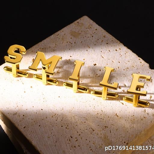 Polished stainless steel cufflinks with English lettering, unique French style shirt cufflinks