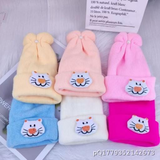 [500 pieces wholesale price] Autumn and winter imitation cashmere knitted baby hat cartoon doll 0-3-6 months children's woolen hat baby hat