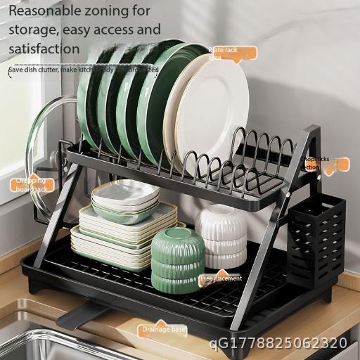Kitchen multifunctional drain rack, guide pipe, water tray, bowls, dishes, chopsticks, cutting board, pot cover, storage rack