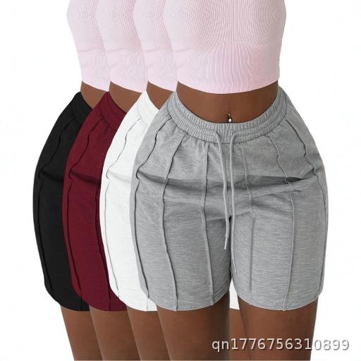 Women's European and American Women's Summer New Collection Solid Color Pocket Drawstring Shorts