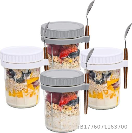 Overnight Oat Cup Portable Yogurt Cup Breakfast Cup Hanging Spoon High Appearance Glass Sealed Can Oat Milk Salad Cup