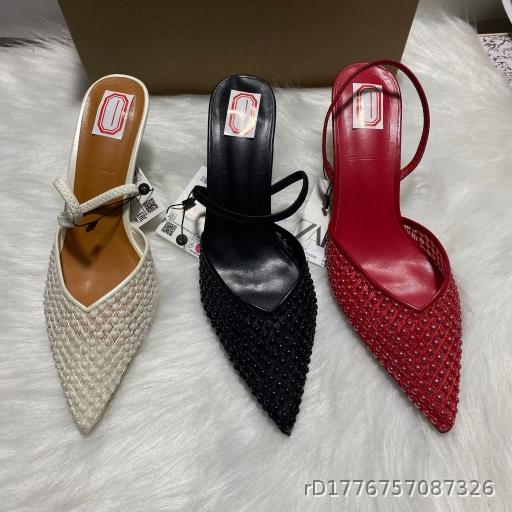 ZA Home 2025 New Women's Shoes Low Heel Temperament High Heel Shoes with Lid Cap Shallow Mouth Rear Tripping Strap Single Shoe